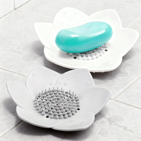 2 Pcs Lotus Shape Shower Steamer Tray, Silicone Soap Holder Non-Slip, Flower Shape Draining Soap Dishes with Drainage for Shower Non-Slip Holders