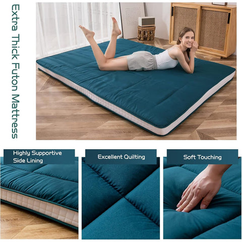 MAXYOYO Japanese Floor Futon Mattress Padded Quilted Bed Mattress Topper, Extra Thick Folding Sleeping Pad Breathable Floor Lounger Guest Bed for