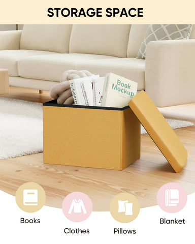 Bonlife Ottoman Storage Box - Foldable Rectangular Footstool for Living Room, Kids Toy Chest with Lid, Multi-Use Seat & Storage, Ginger Yellow