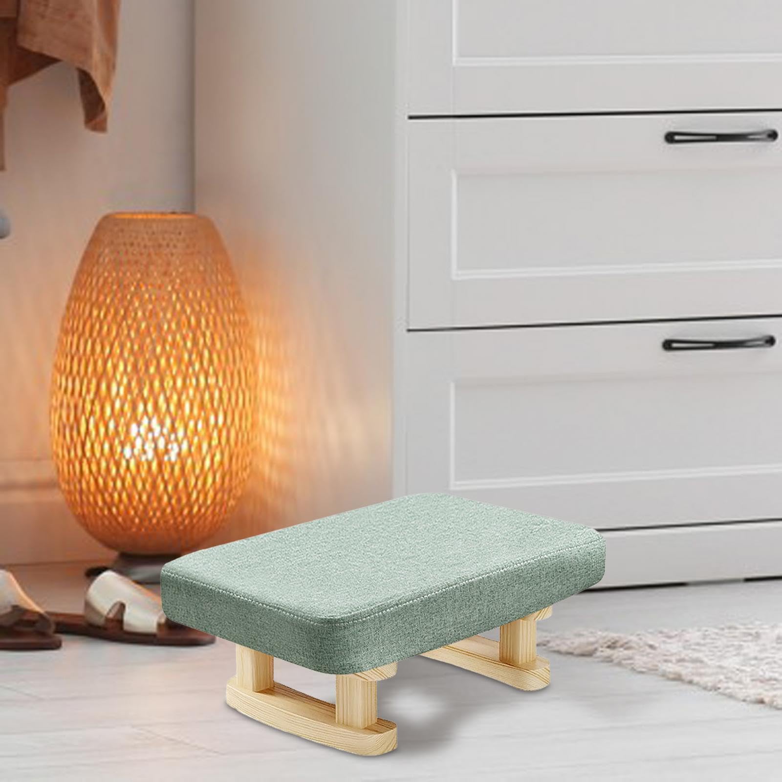 Folpus Padded Foot Stool Foot Rest with Wooden Legs Small Low Ottoman Rectangle Chair Step Stool for Bed