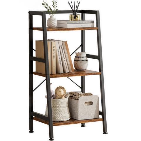 Vantimo 3-Tier Ladder Shelf, Industrial Storage Shelving Unit with Wooden Shelves & Metal Frame