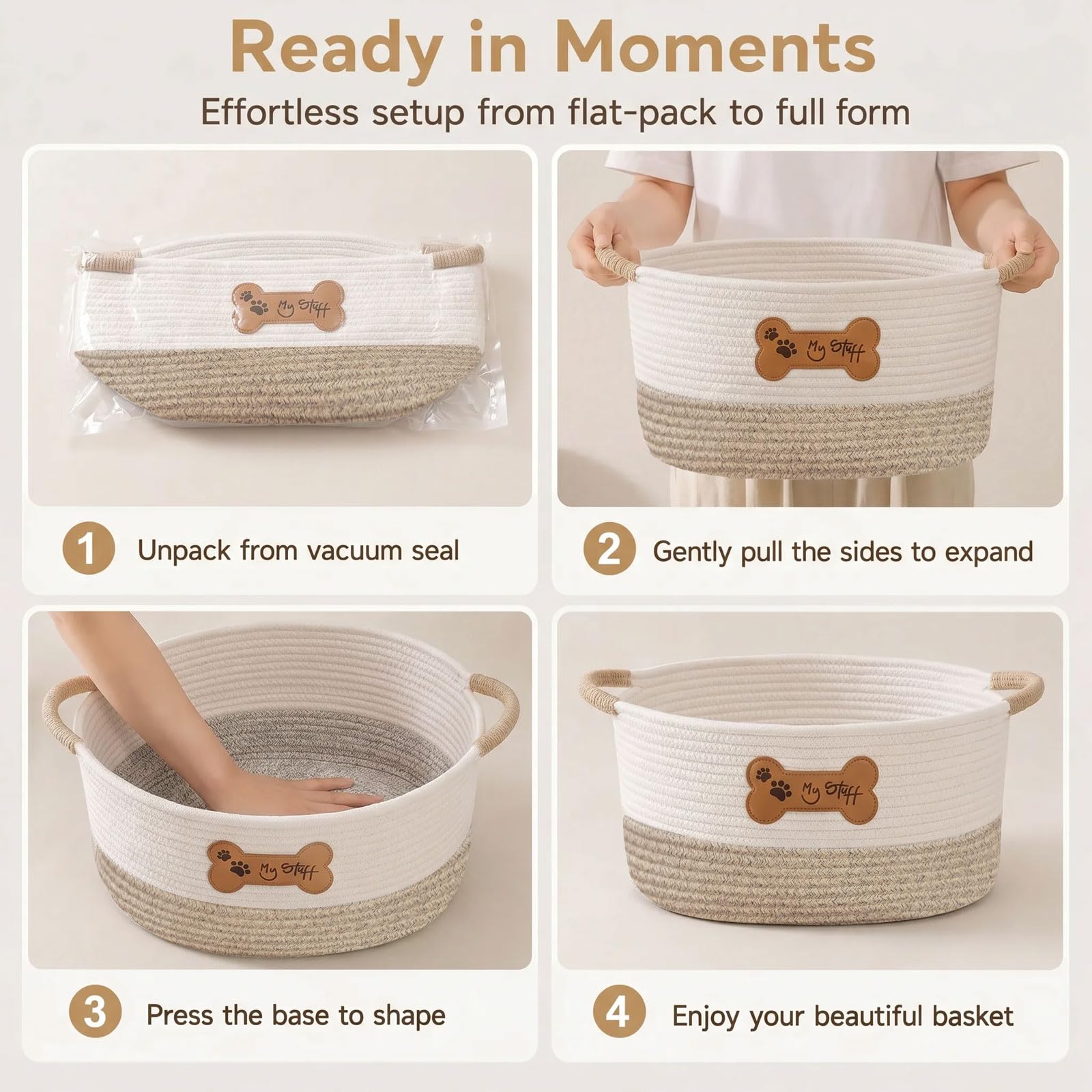 twirush Dog Toy Basket, Dog Toy Box Organizer Baskets, Woven Cotton Rope Basket Puppy Dogs Toy Bin With Handle, Dogs Toy Bin for Pet Supplies