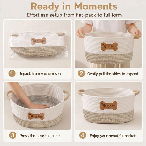 twirush Dog Toy Basket, Dog Toy Box Organizer Baskets, Woven Cotton Rope Basket Puppy Dogs Toy Bin With Handle, Dogs Toy Bin for Pet Supplies