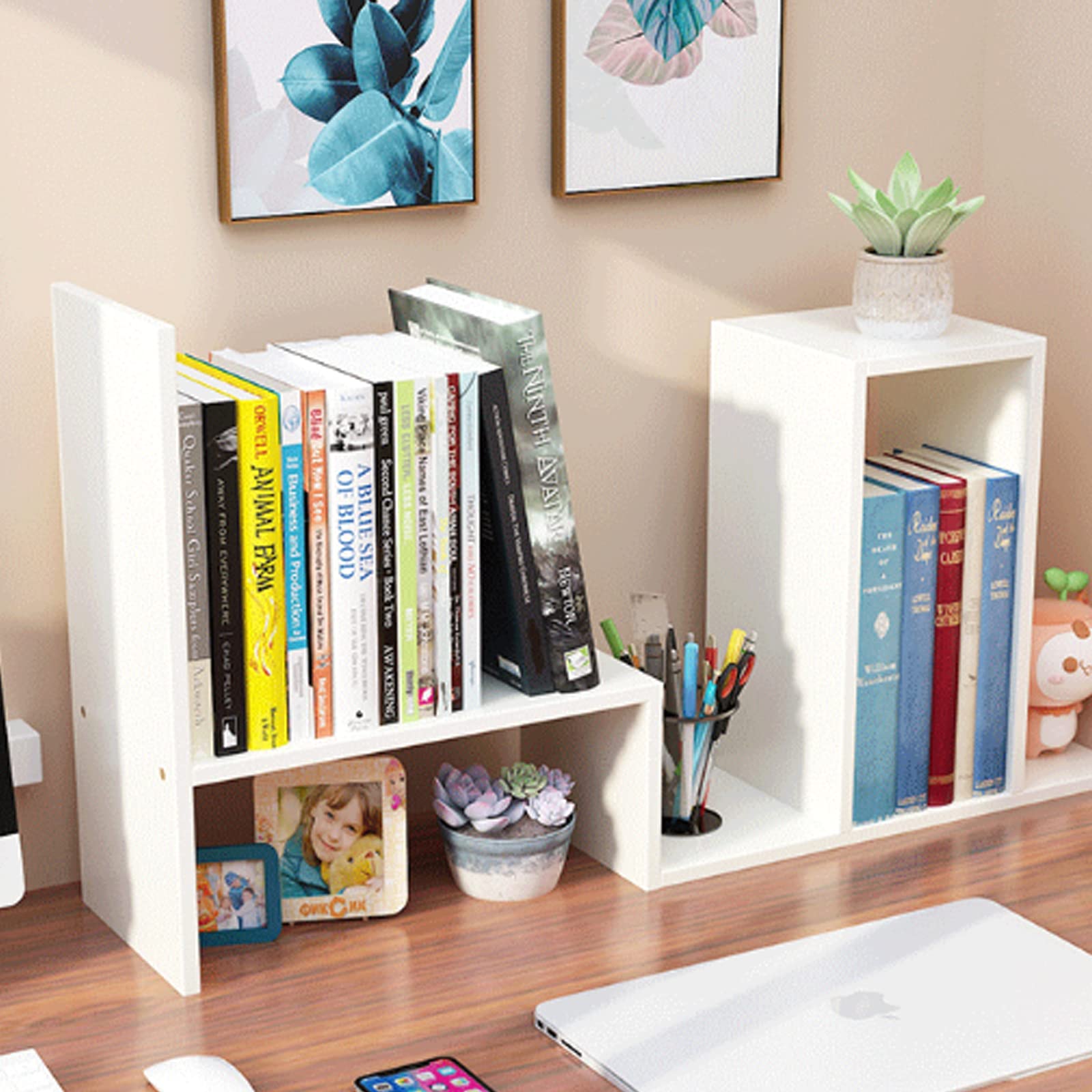 Esilihom Book Shelf, Desk Shelf, Adjustable Book Shelf for Desk, Desktop Bookshelf, Small Bookcase, White