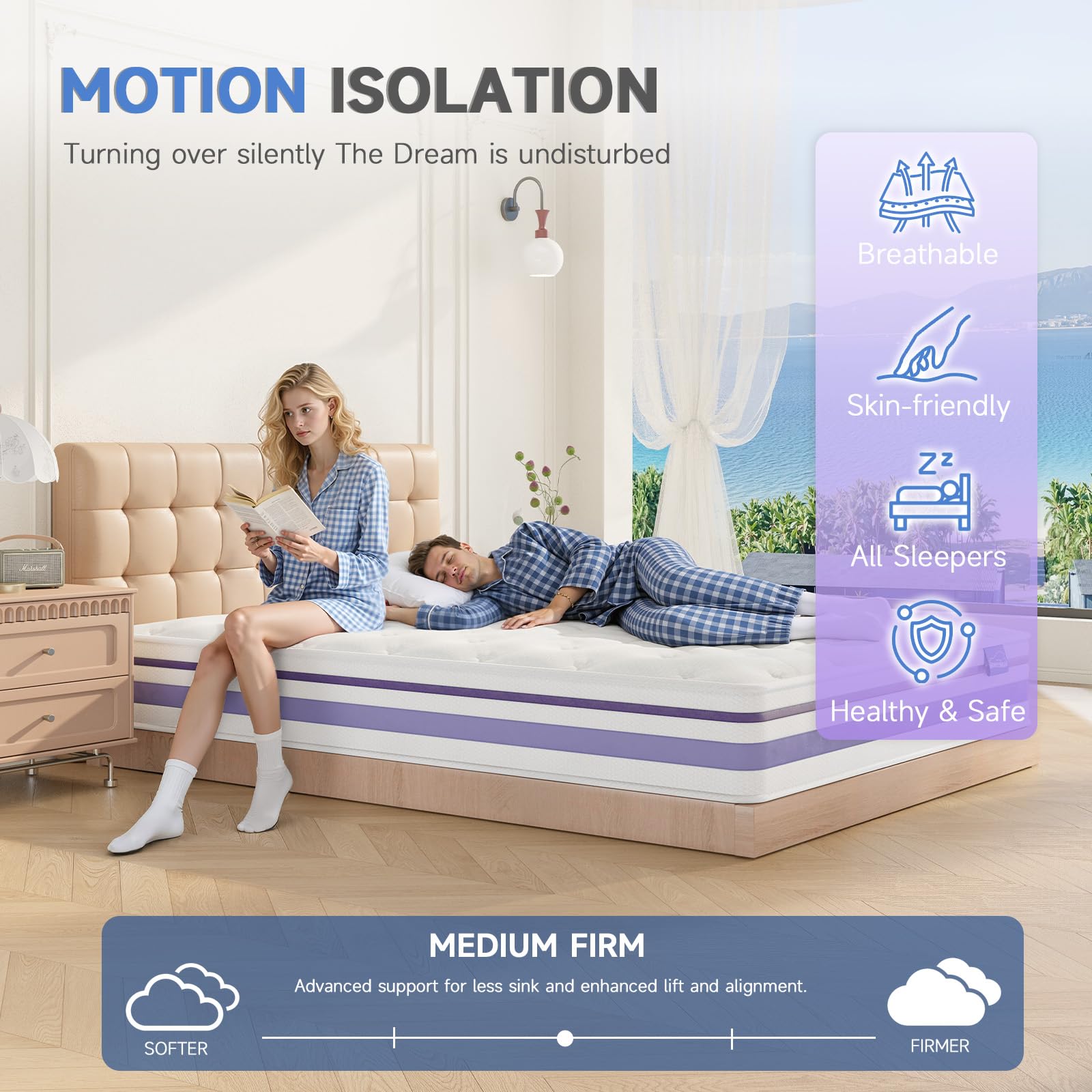 wowttrelax Double Mattress Memory Foam 4ft6, Medium, Purple, 135x190x20cm