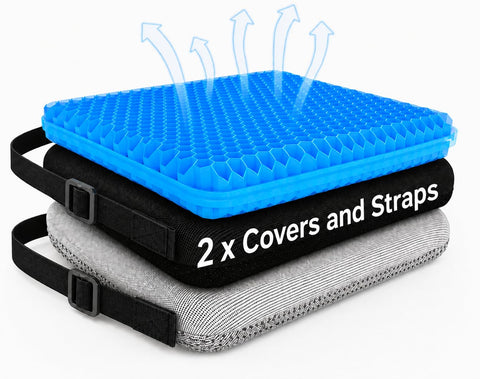 b.comfi® Gel Seat Cushion with 2 x Covers - Pressure Relief Cushion for Coccyx, Sciatica & Lower Back Pain - Office Chair