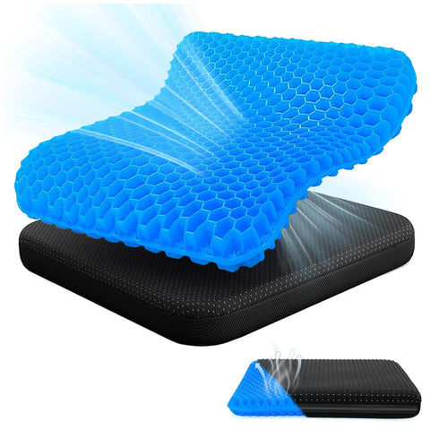 Audasi Gel Seat Cushion, Honeycomb Thick Gel Seat Pad for Bottoms Soft Sitter Cushion Relieving Back Coccyx Pressure Seat Cushions for Car Office
