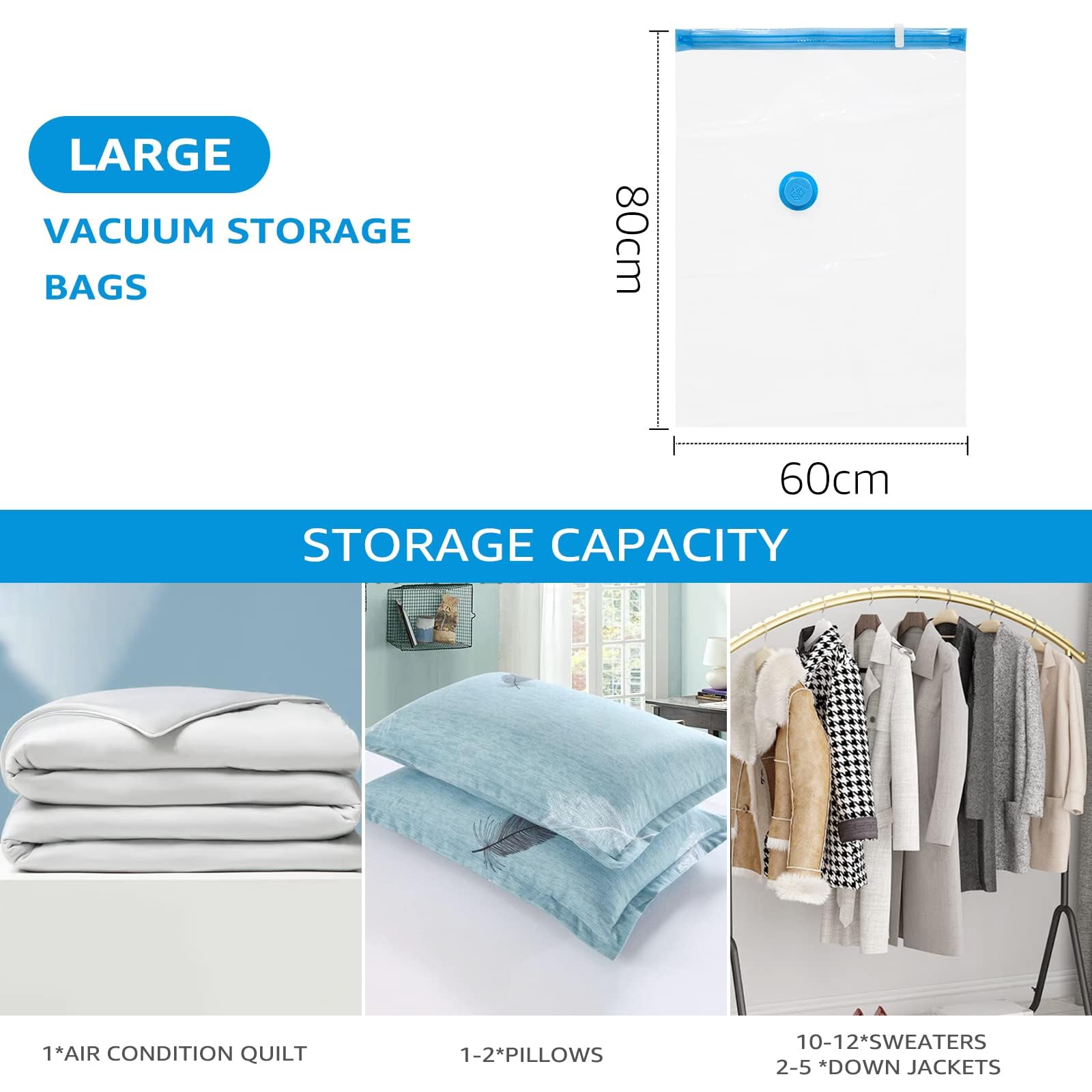 BoxLegend Vacuum Storage Bags Space Saving Bags 6 Pieces 80x60cm Premium Ultra Strong, Anti-Leak & Reusable for Clothes, Bedding & Duvets