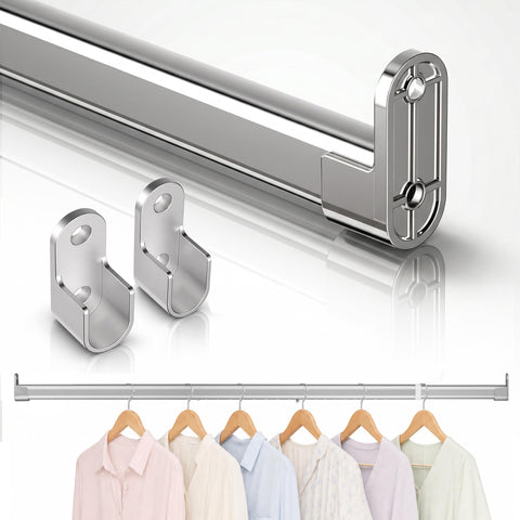 Poskena Silver Wardrobe Rail Heavy Duty,43-101cm Metal Clothes Rail