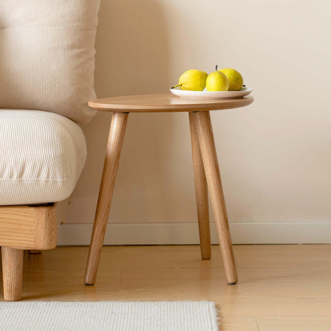 YESWOOD Solid Wood Side Table, Oak Coffee Tables, Oval Side Table with Natural Wooden Legs, Pebble Shape for Living Room and Balcony, Sofa Table