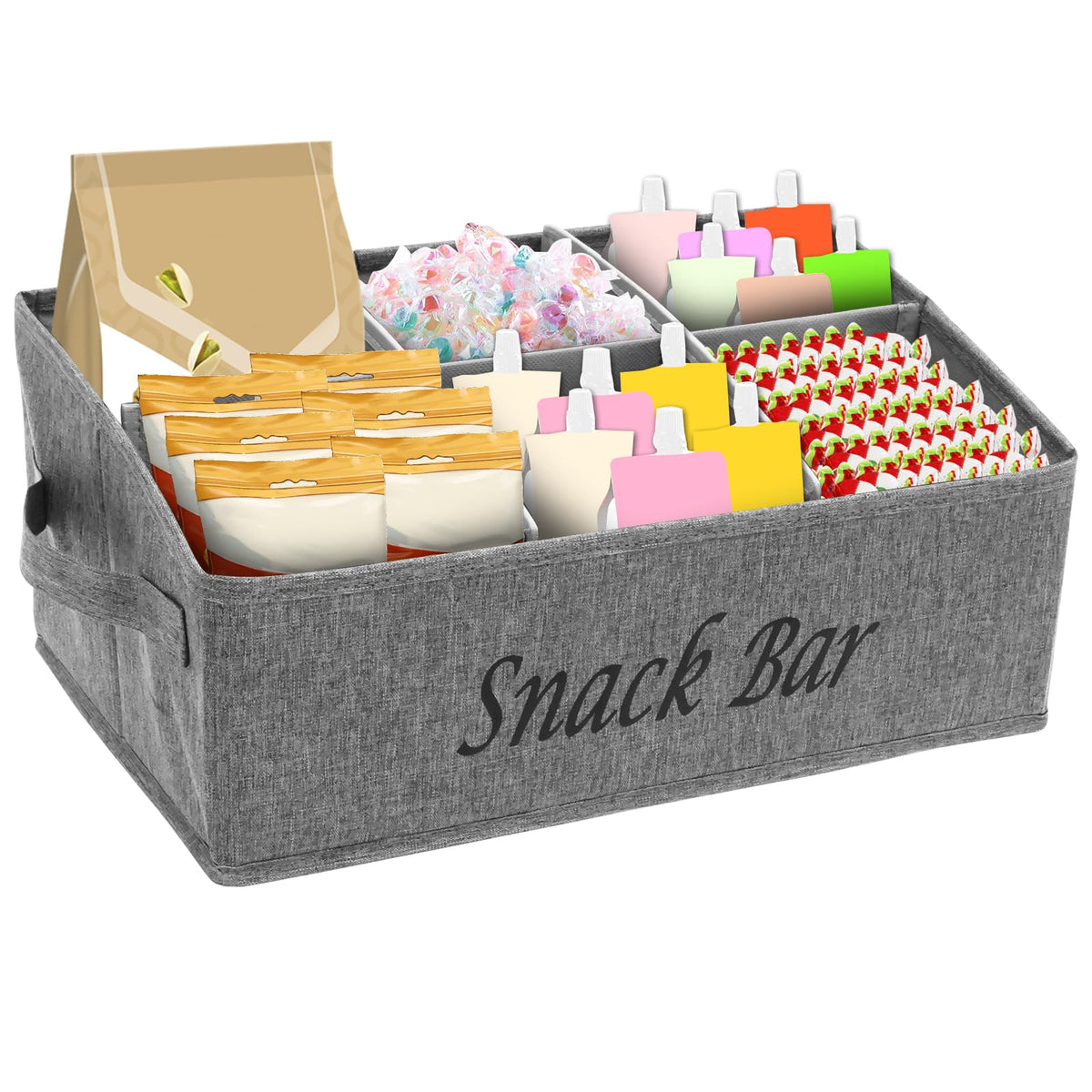 Bpyhebe Snack Storage Bag, 6 Compartment Food Containers with Handles, 40x25x18cm Trapezoid Candy Bar Box