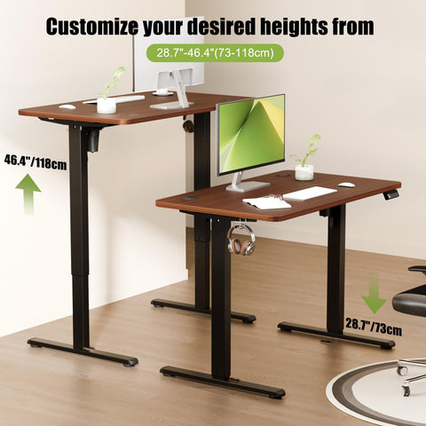 ERGOMAKER Electric Standing Desk 100x60cm, 2 Memory Presets, Black Walnut