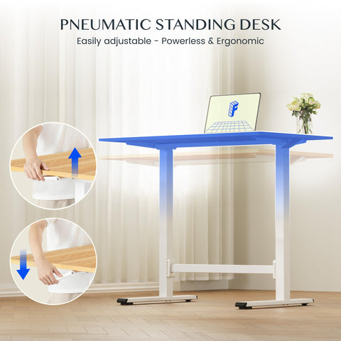 FLEXISPOT No-Electric Pneumatic Standing Desk with Wheels, Height Adjustable Rolling Laptop Table, Mobile Bedside Workstation, 100×60 cm Maple