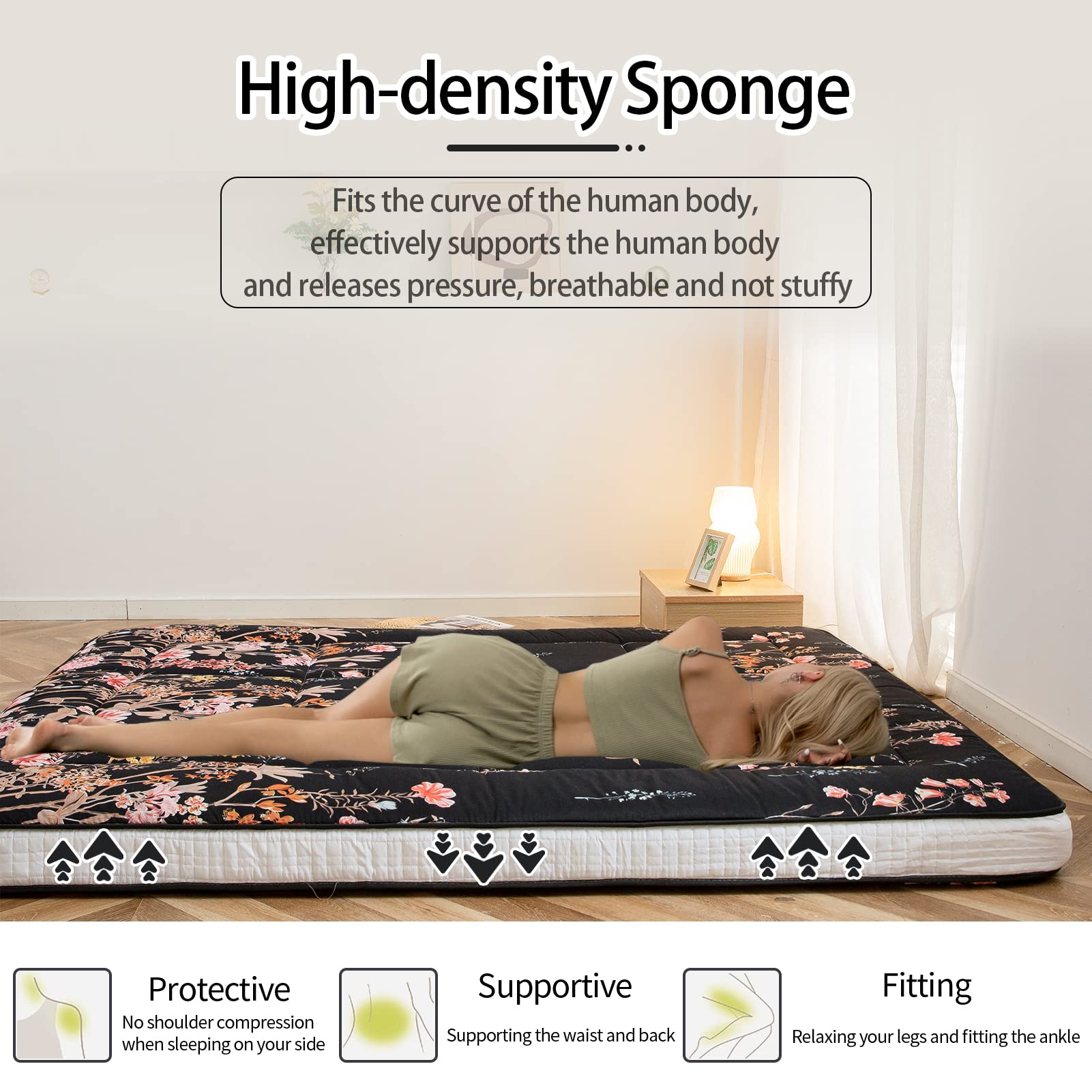 MAXYOYO Futon Mattress, Padded Japanese Floor Mattress Quilted Bed Mattress Topper