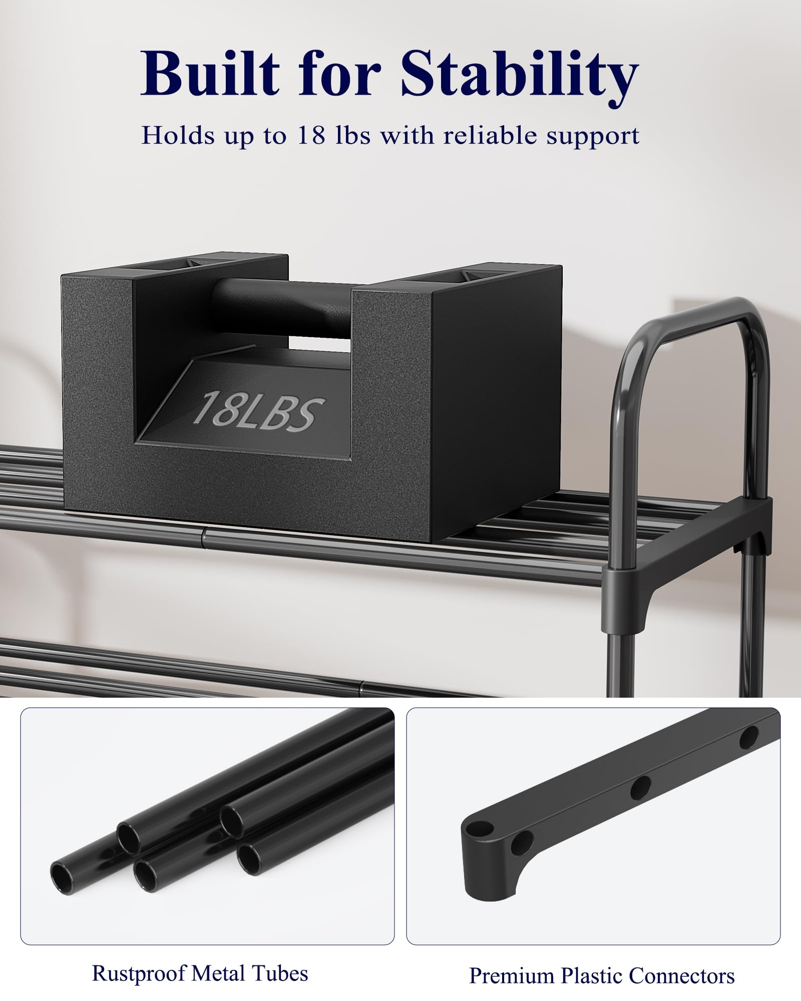 Kitsure Space-Saving Shoe Rack, 71.1cm-3 Tiers, Black