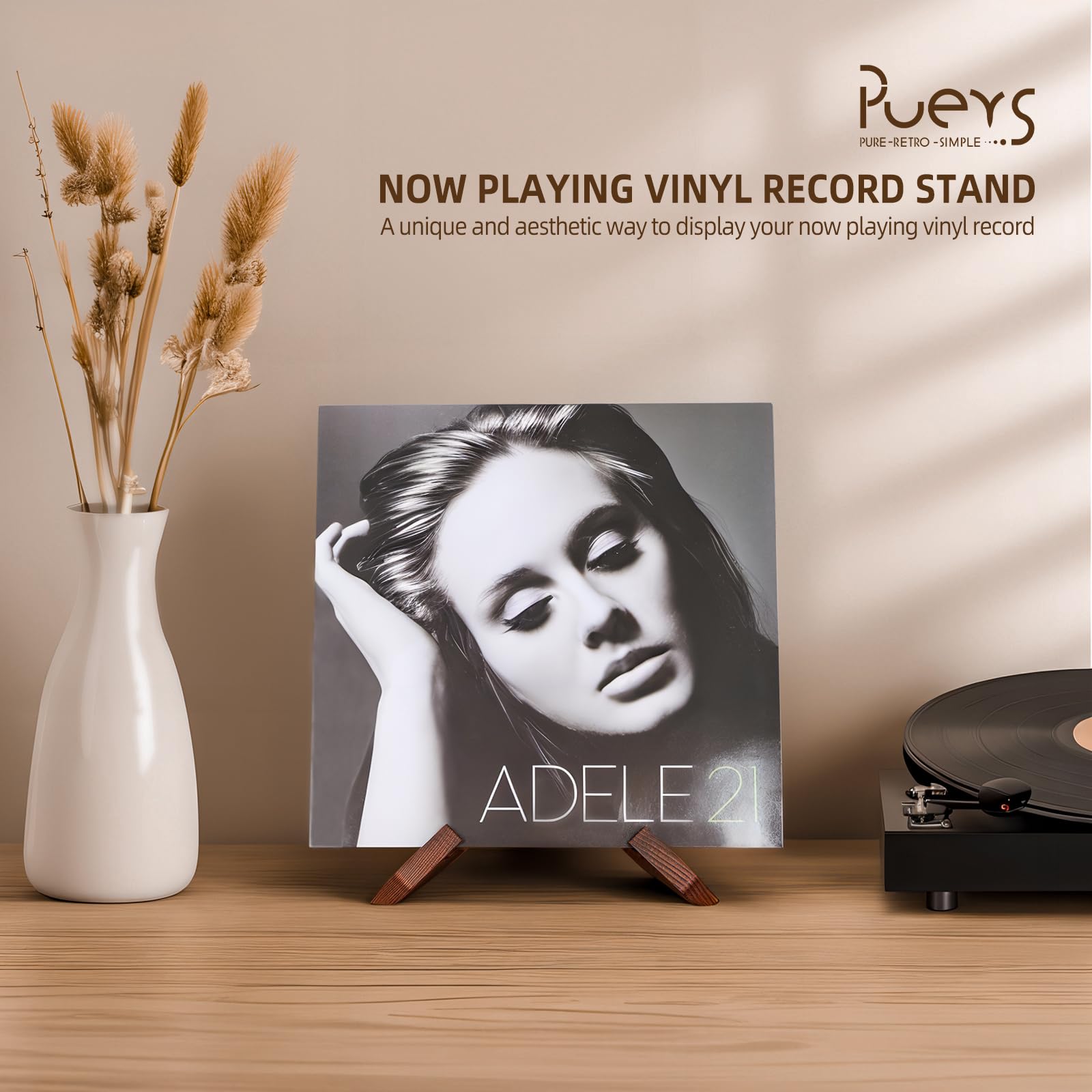 PUERSI Now Playing Vinyl Record Stand, Wooden Display Vinyl Holder Stand