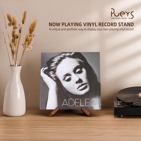 PUERSI Now Playing Vinyl Record Stand, Wooden Display Vinyl Holder Stand