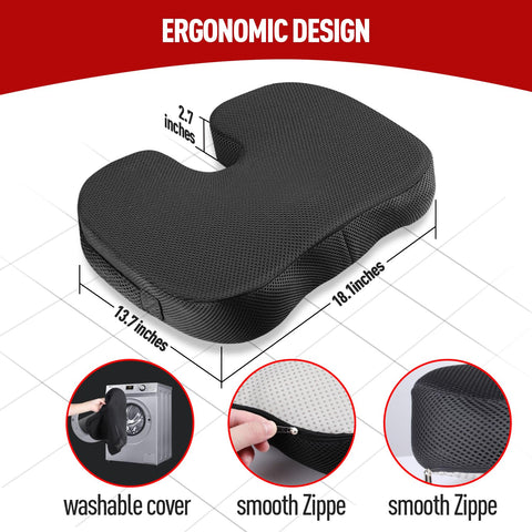 Memory Foam Seat Cushion, Ergonomic Coccyx Cushion for Car & Office Chair