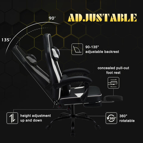 Play haha.Ergonomic Gaming Chair with Footrest, High Back Office Chair with Lumbar Support and Headrest