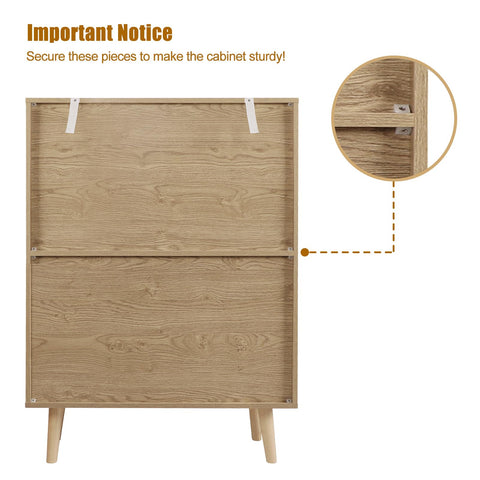 Yvsevnr Rattan Sideboard Cabinet with 2 Doors, Kitchen Storage Cupboard with Adjustable Shelves for Living Room Hallway Entryway