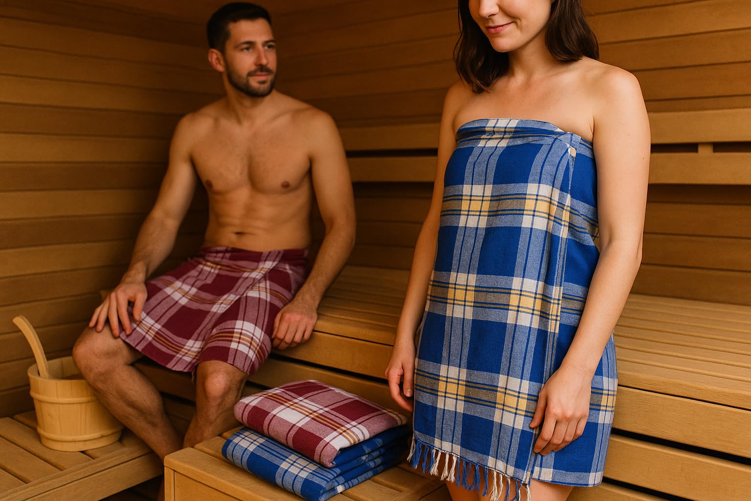 Scented Moments 2 x Peshtemal"Hamam Cloth" Classic Checked Approx. 80 x 180 cm, 100% cotton red