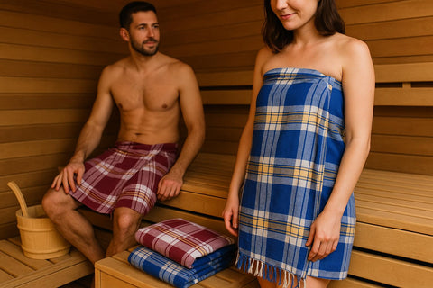 Scented Moments 2 x Peshtemal"Hamam Cloth" Classic Checked Approx. 80 x 180 cm, 100% cotton red