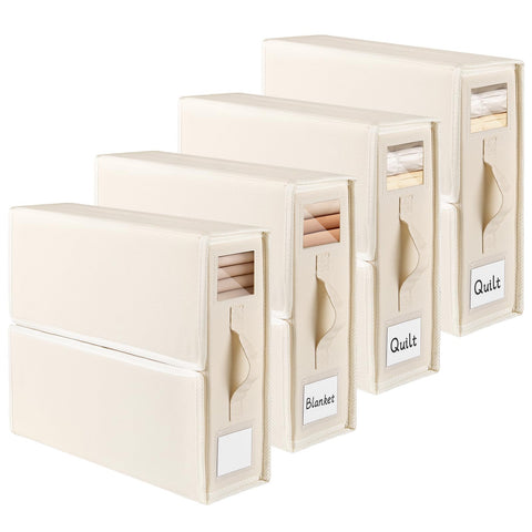 JAECU 4PCS Bed Sheet Organiser Folding Storage, Linen Underbed Storage Box