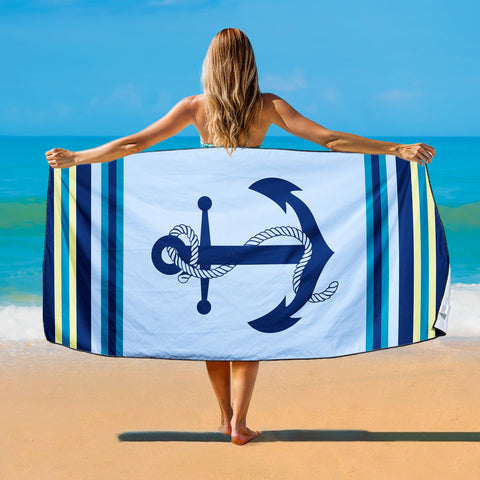 Violetpos Nautical Anchor Beach Towel, Extra Large 180x90 cm 250GSM Microfibre, Sand Free Quick Dry