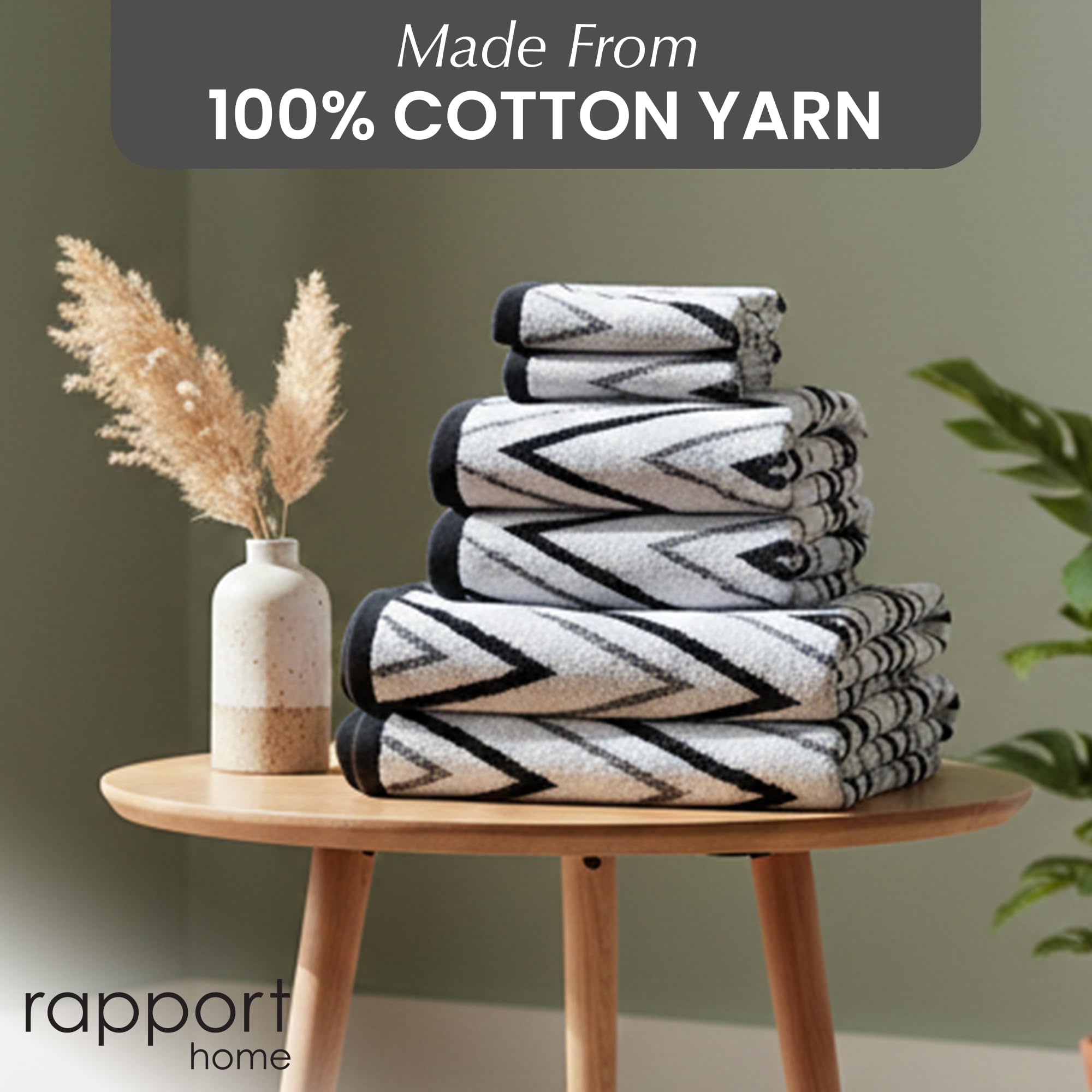 Rapport Home Helix 6-Piece Towel Bale, 100% Cotton 500GSM - Mono Black