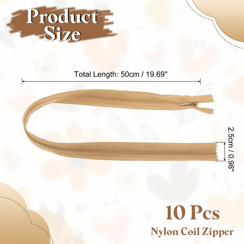 sourcing map 10Pcs 50cm/20-Inch Nylon Coil Zippers, #3 Closed End Separating Jacket Zippers Bulk Frame Replacement for Tailor Sewing Bag Craft