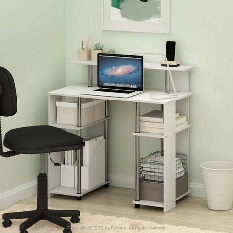 Furinno Computer Writing Desk, Engineered Wood, White Oak/Stainless Steel, 51.49 (D) x 90.5 (W) x 90.6 (H) cm