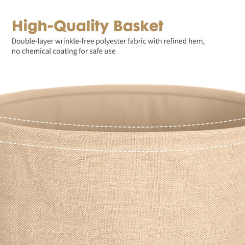 Rinkgarden Round Side Table with Fabric Basket, Modern and Sturdy, Metal End Table for Living Room, Bedroom, Bedside Table, Nursery