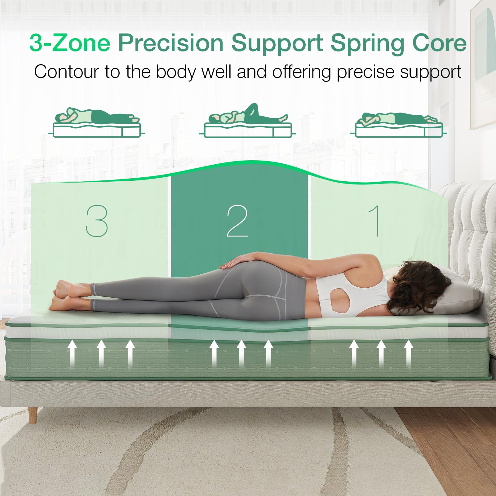 Novilla Super King Mattress 9.8 Inch 3-Zone Gel Memory Foam Pocket Sprung Mattress