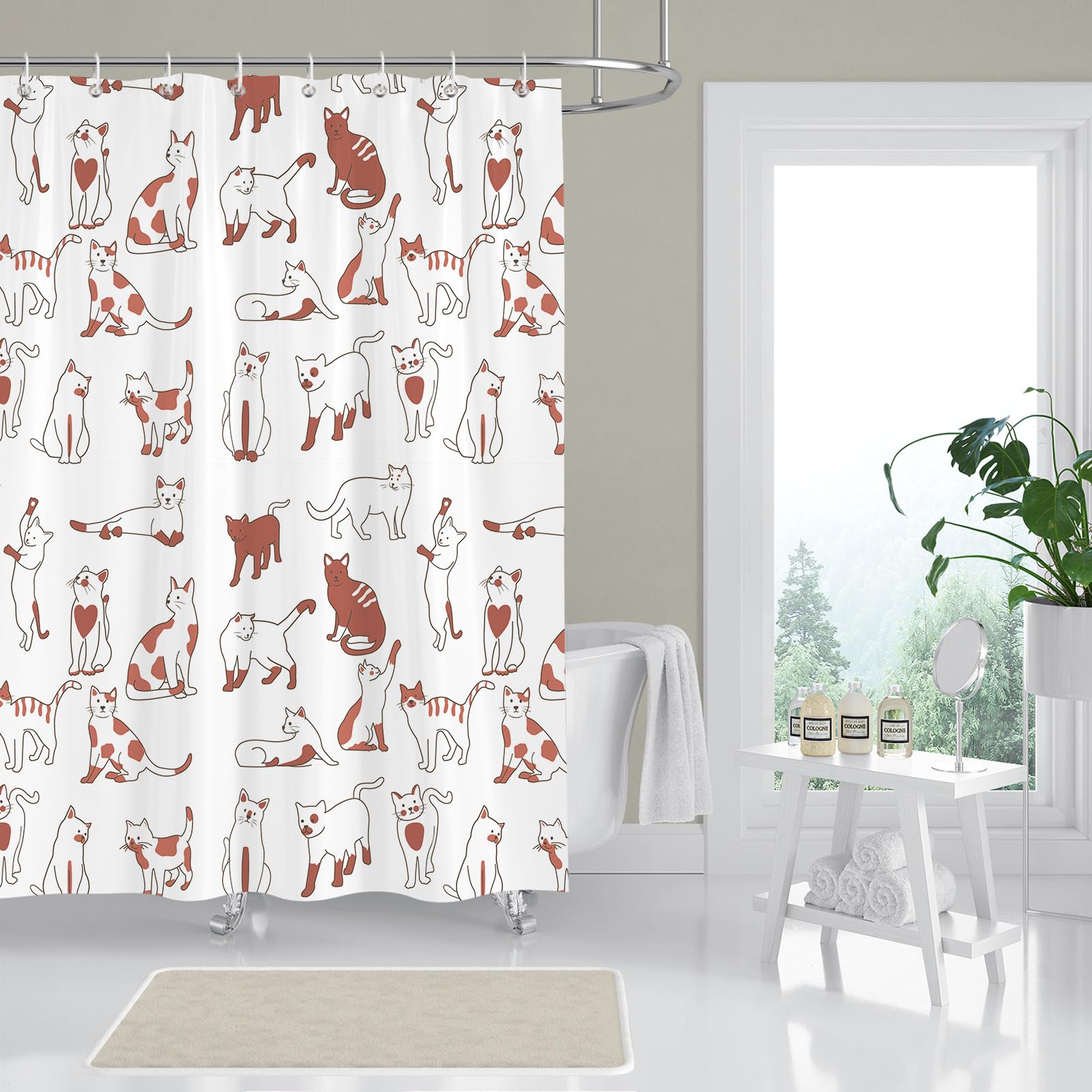 BREASOME Funny Cat Shower Curtain 180 x 180 cm Cute Cartoon Cat Shower Curtain for Bathroom Decor Mould Proof Waterproof Polyester Fabric Bath