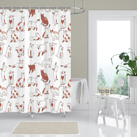 BREASOME Funny Cat Shower Curtain 180 x 180 cm Cute Cartoon Cat Shower Curtain for Bathroom Decor Mould Proof Waterproof Polyester Fabric Bath