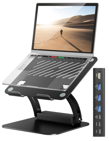 tounee Laptop Stand with Detachable USB-C Hub, 100W PD Charging, 4K@60Hz HDMI, 3 USB Ports