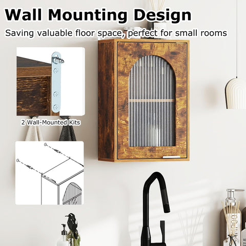 RELAX4LIFE Bathroom Wall Cabinet, Wall-Mounted Storage Cupboard with Tempered Glass Door and Adjustable Shelf