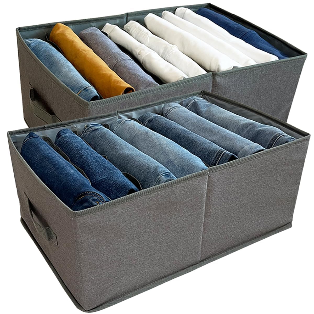 QINGGENG 2 Pack Extra-Large Wardrobe Clothes Storage Organiser with Dividers for Jumper, Jeans, Trousers, Shirts, Pants