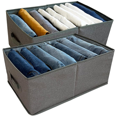 QINGGENG 2 Pack Extra-Large Wardrobe Clothes Storage Organiser with Dividers for Jumper, Jeans, Trousers, Shirts, Pants