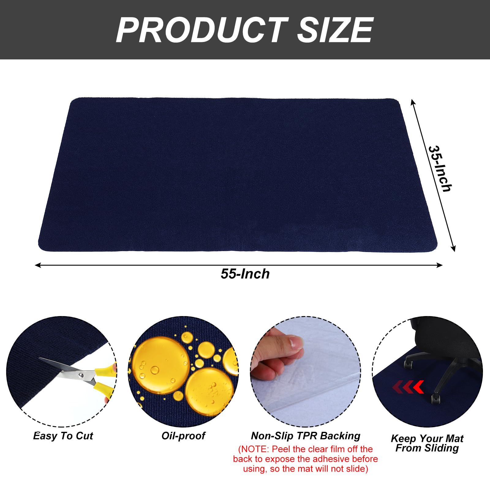 PATIKIL 90 x 140cm/(55" x 35") Office Chair Mat, Multi-Purpose Desk Carpet Floor Mats for Rolling Chairs for Hardwood Floors (Blue)