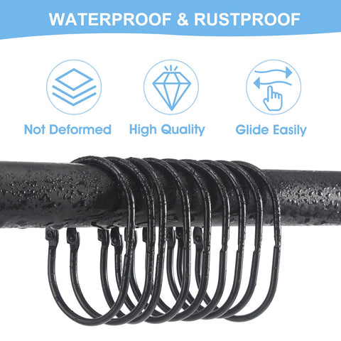 Goowin Shower Curtain Hooks, 12 Pcs Shower Curtain Rings Rust Proof Metal Oval Rings Clasp Closed Shower Curtain Rings for Bathroom Shower Rods