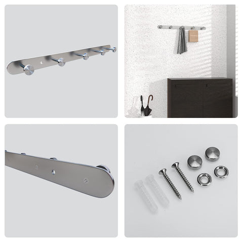 INTIRILIFE Stainless steel coat rack Modell A - 5 Hooks - coat hook rack wall mount wall hook wardrobe in 5 different designs