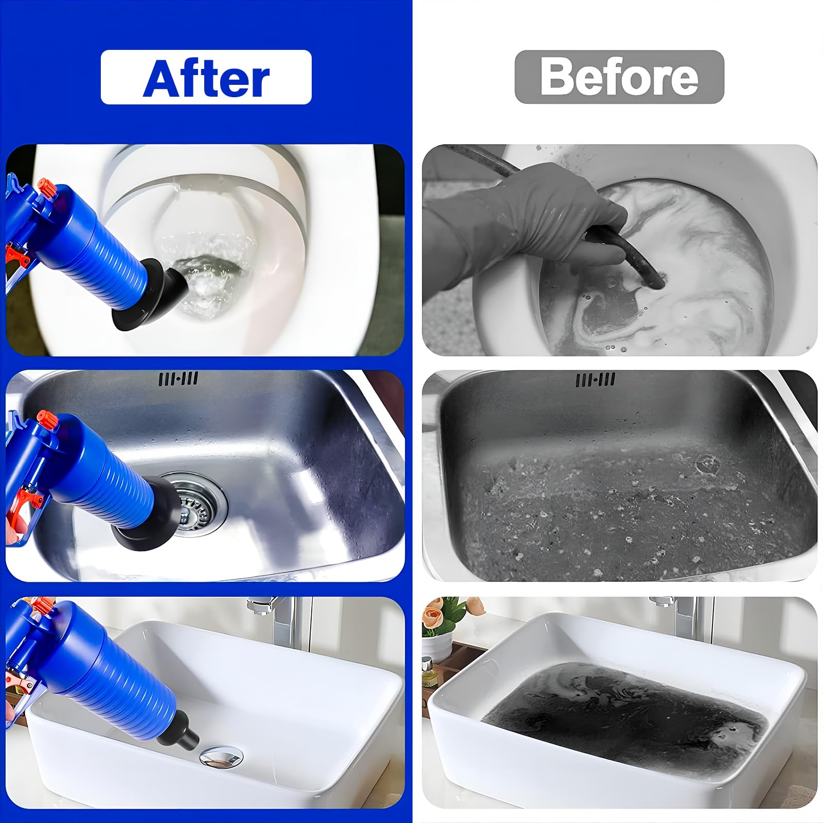 Trywise Toilet Plunger Sewer Dredge Tool, High Pressure Air Drain Pump Pipe Dredge Tools Drain Cleaning Tool Kitchen Bathtub Shower Sink Plunger（4