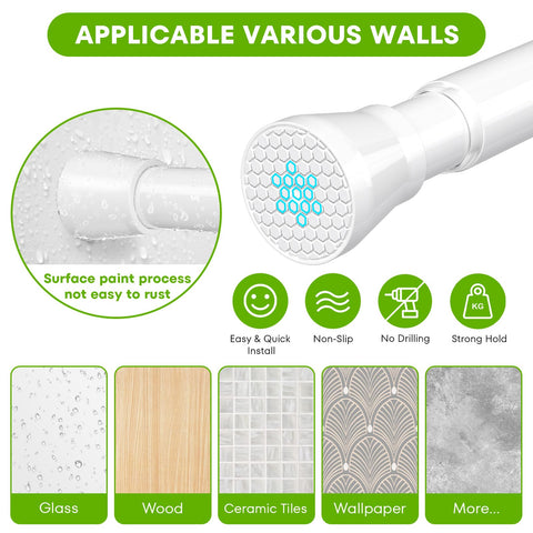 Tension Rod Extendable Curtain Poles 70-130 cm Tension Rods for Curtains Net Curtain Rods Extendable Shower Curtain Rod Telescopic Curtain Pole No