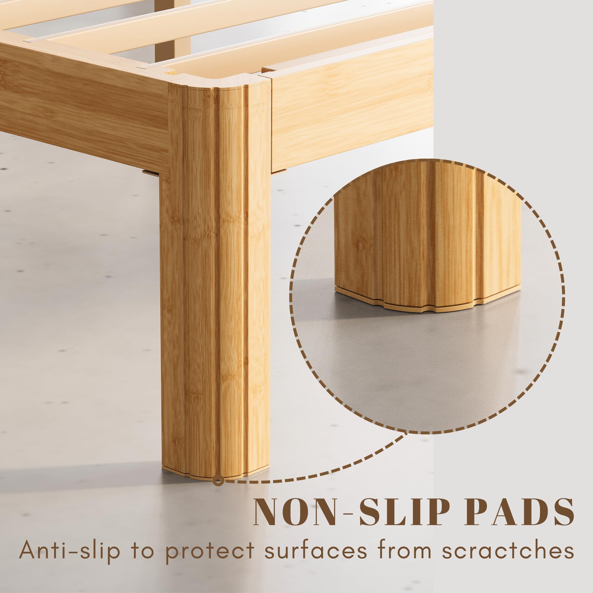 QFtime Bamboo Wood Double Bed Frame, Platform Bed Frame Double with Metal Slats Support, Easy to Install, Noise Free, Sturdy, 30.5 cm High