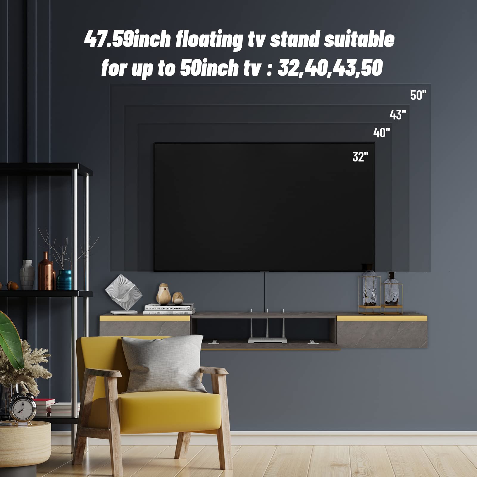 Pmnianhua Floating TV Unit, Wall Mounted TV Cabinet, Floating Shelves with 3 Doors
