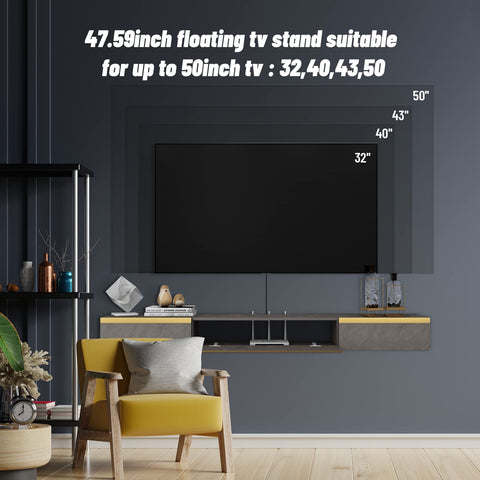 Pmnianhua Floating TV Unit, Wall Mounted TV Cabinet, Floating Shelves with 3 Doors