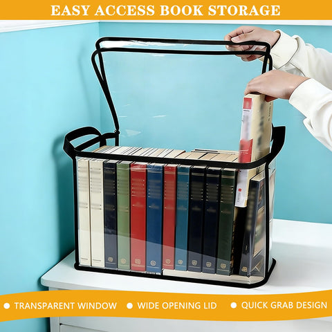 3 Pack Book Storage Box, Heavy Duty Storage Boxes with Lids for Books Transparent Book Storage Organizer Foldable Storage Boxes for Books Sturdy Book