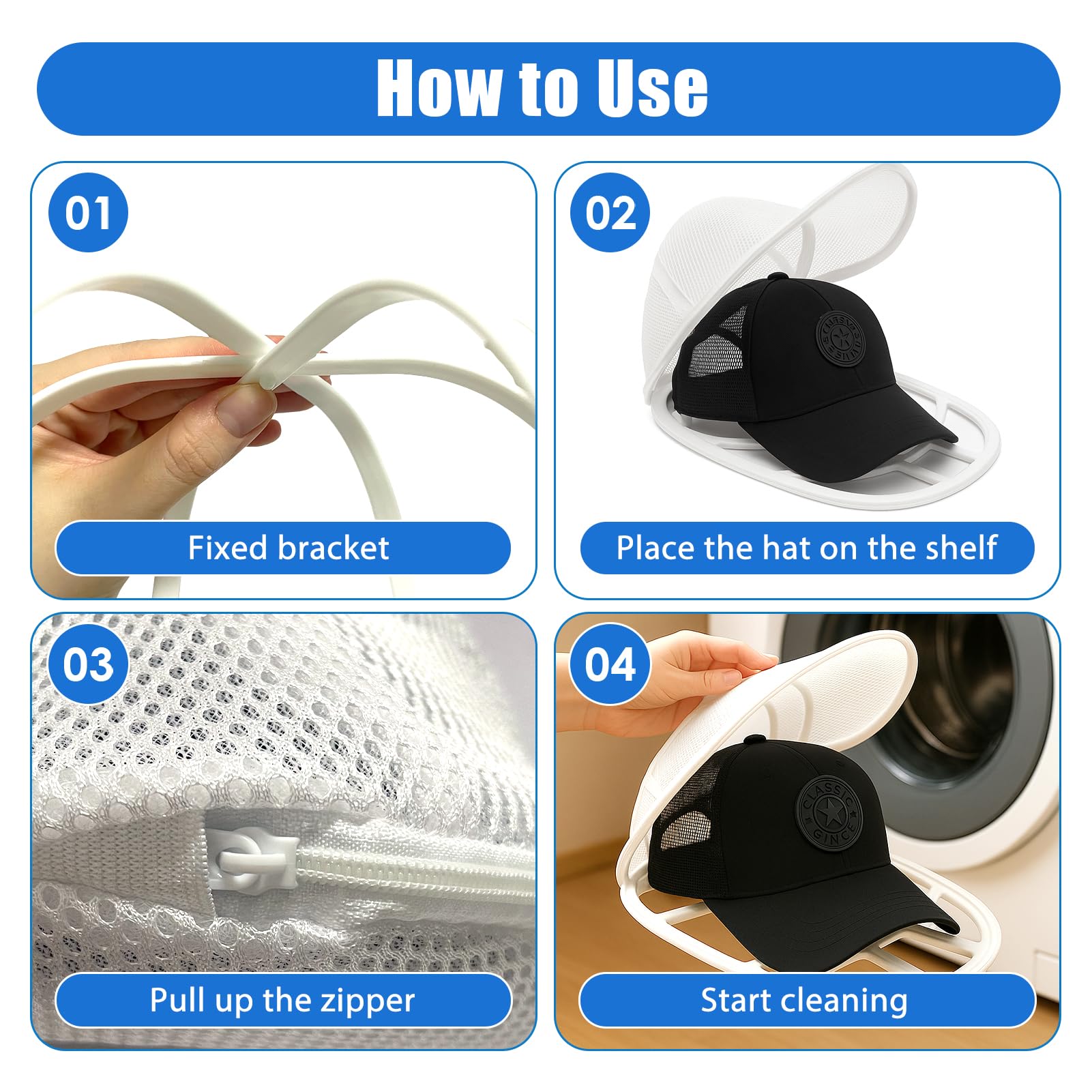 Collapsible Baseball Cap Washer Cage Hat Cleaner Shaper for Machine White