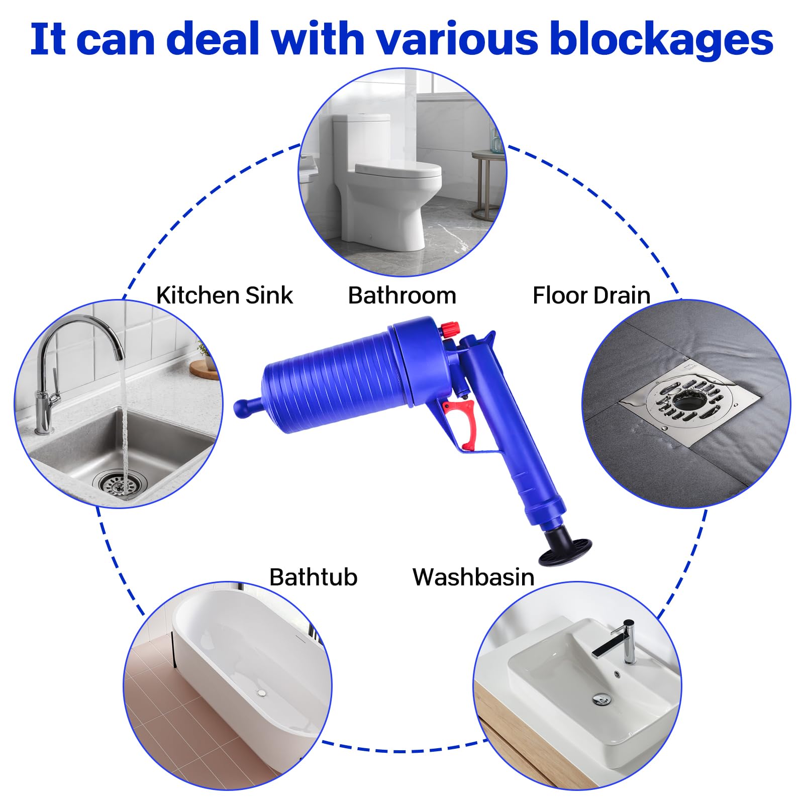 Trywise Toilet Plunger Sewer Dredge Tool, High Pressure Air Drain Pump Pipe Dredge Tools Drain Cleaning Tool Kitchen Bathtub Shower Sink Plunger（4